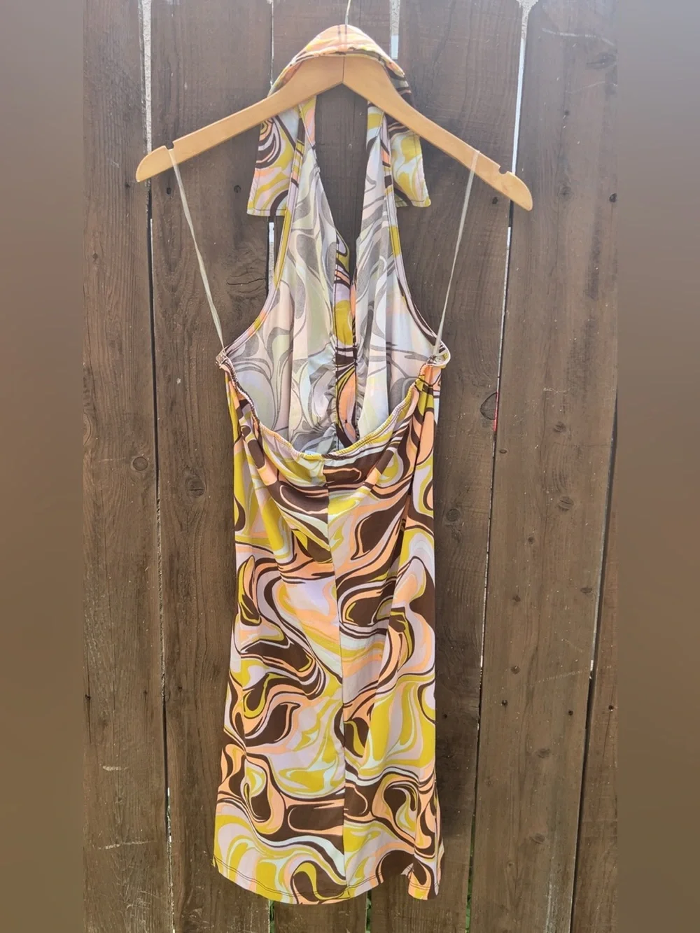 🌸Rue+ Y2K Retro Halter Dress Retro Swirl Print Ruched Front Open Back 1X - Picture 3 of 6